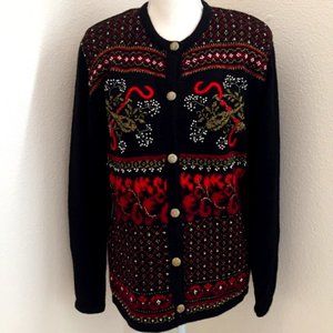 Vintage Susan Bristol Beaded Embroidered Festive Sweater